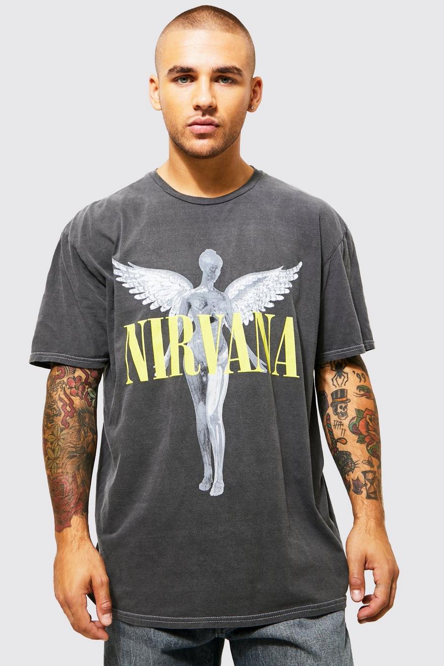 Charcoal grey Nirvana Oversize t-shirt med stentvättad effekt image number 1