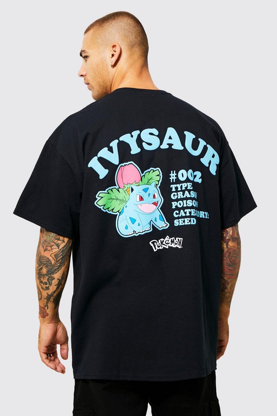 Black Oversized Pokemon Ivysaur License T-shirt image number 1