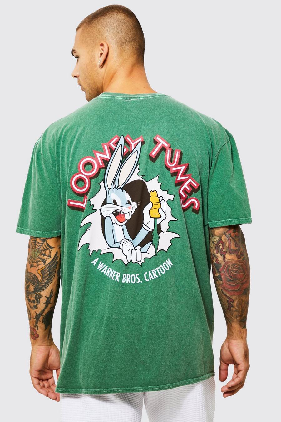 ירוק verde טישרט אוברסייז בצביעה כפולה הדפס ממותג של Looney Tunes