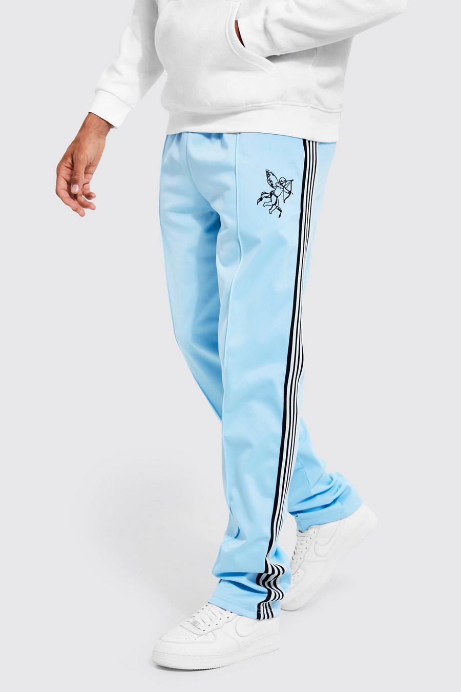 Pantaloni tuta dritti Tall con striscia in tricot, Light blue azul image number 1