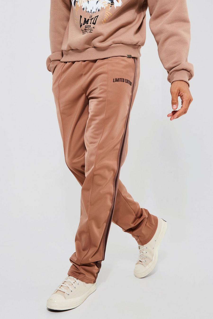 Brown Tall Straight Fit Tricot Tape Joggers image number 1