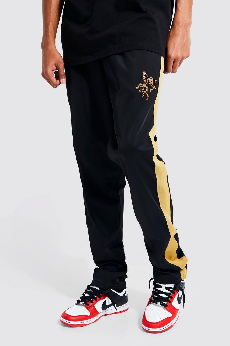 Black Tall Straight Fit Tricot Tape Joggers image number 1