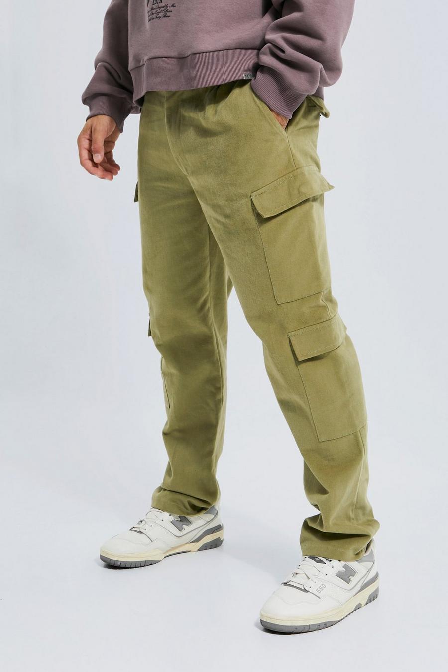 Pantalón recto elegante plisado con bolsillos cargo y cintura fija, Sage verde image number 1