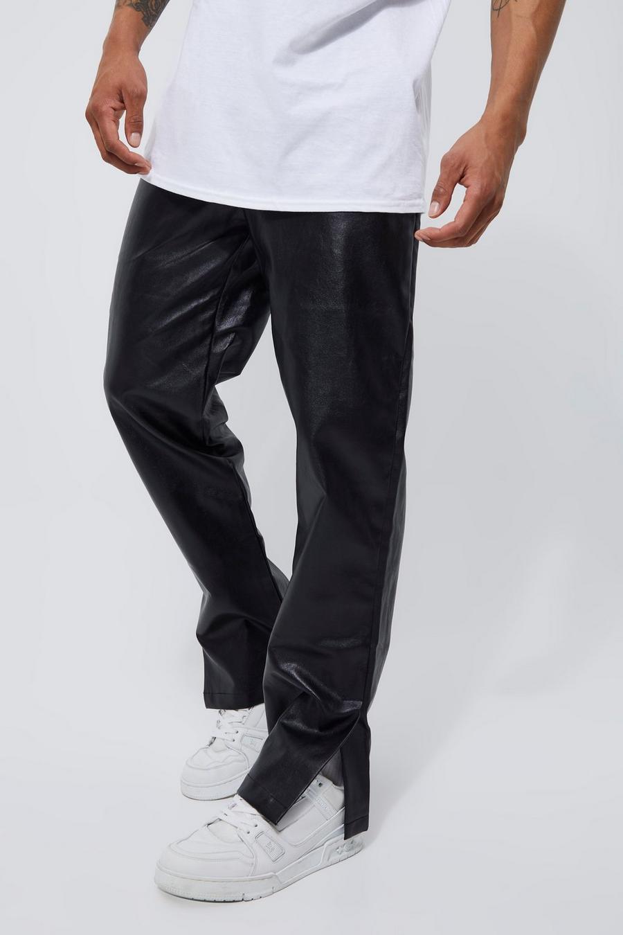 Black schwarz Fixed Waist Straight PU Carabiner Clip Trouser