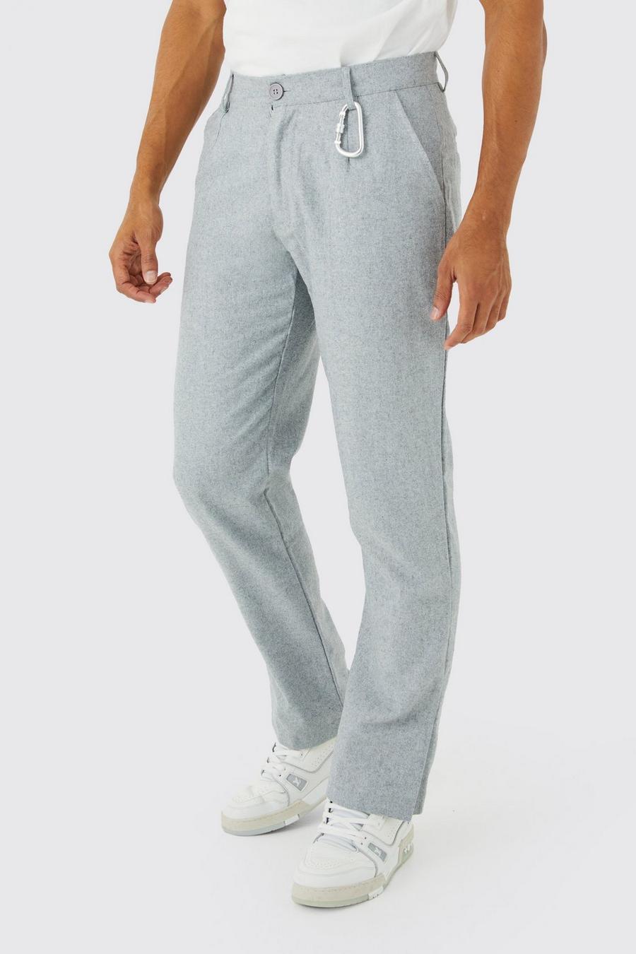 Pantalón recto efecto lana con abertura en el bajo y cintura fija, Grey marl gris image number 1