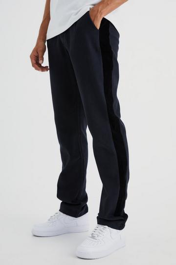 Fixed Waist Straight Velour Panel Pants black