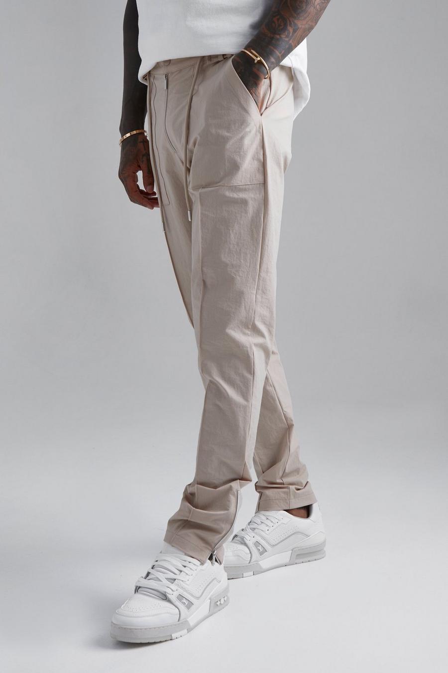 Stone beige Fixed Waist Slim Fit Centre Front Zip Trouser