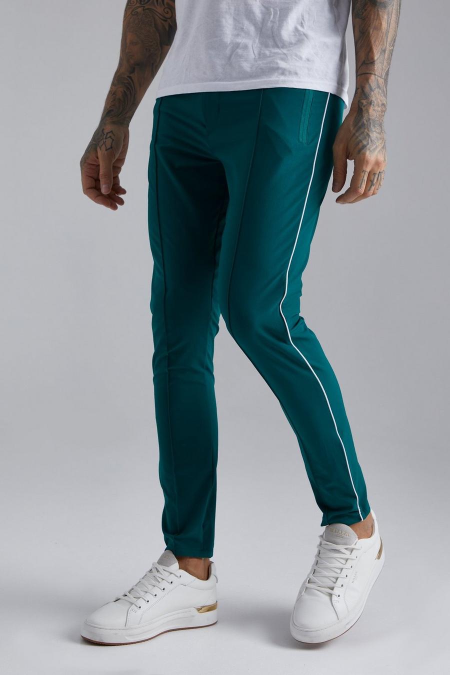 Pantaloni Slim Fit in Stretch tecnico con cordoncino, Forest verde