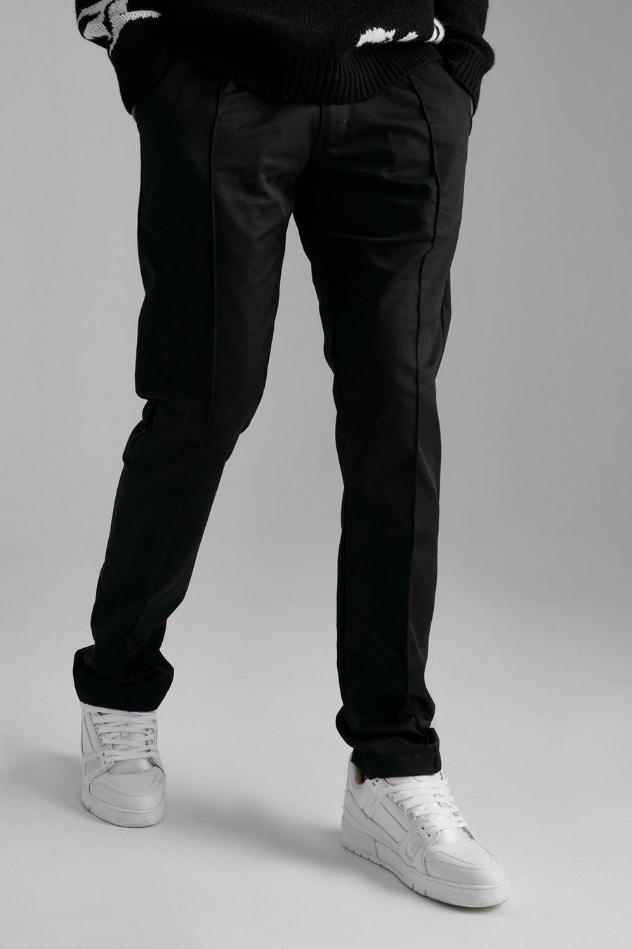 Black Fixed Waist Straight Stacked Pin Tuck Trouser image number 1