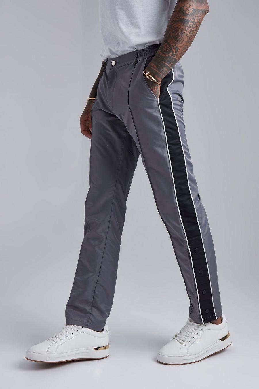 Charcoal Fixed Waist Straight Nylon Side Panel Trouser image number 1