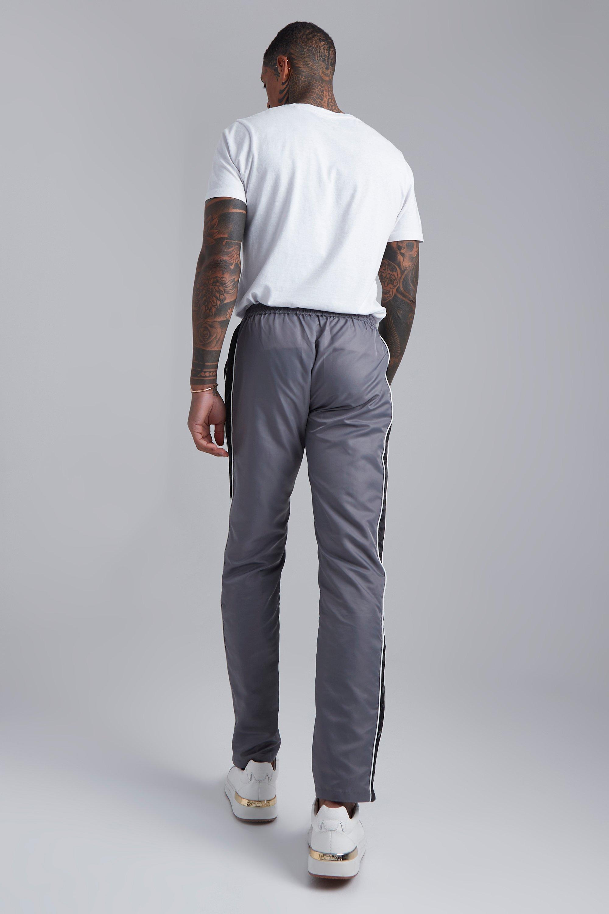 【BAON】Sugder Side Color Matching Block Nylon Wide Pants Fixed Waist Straight Nylon Side Panel Trouser | boohoo