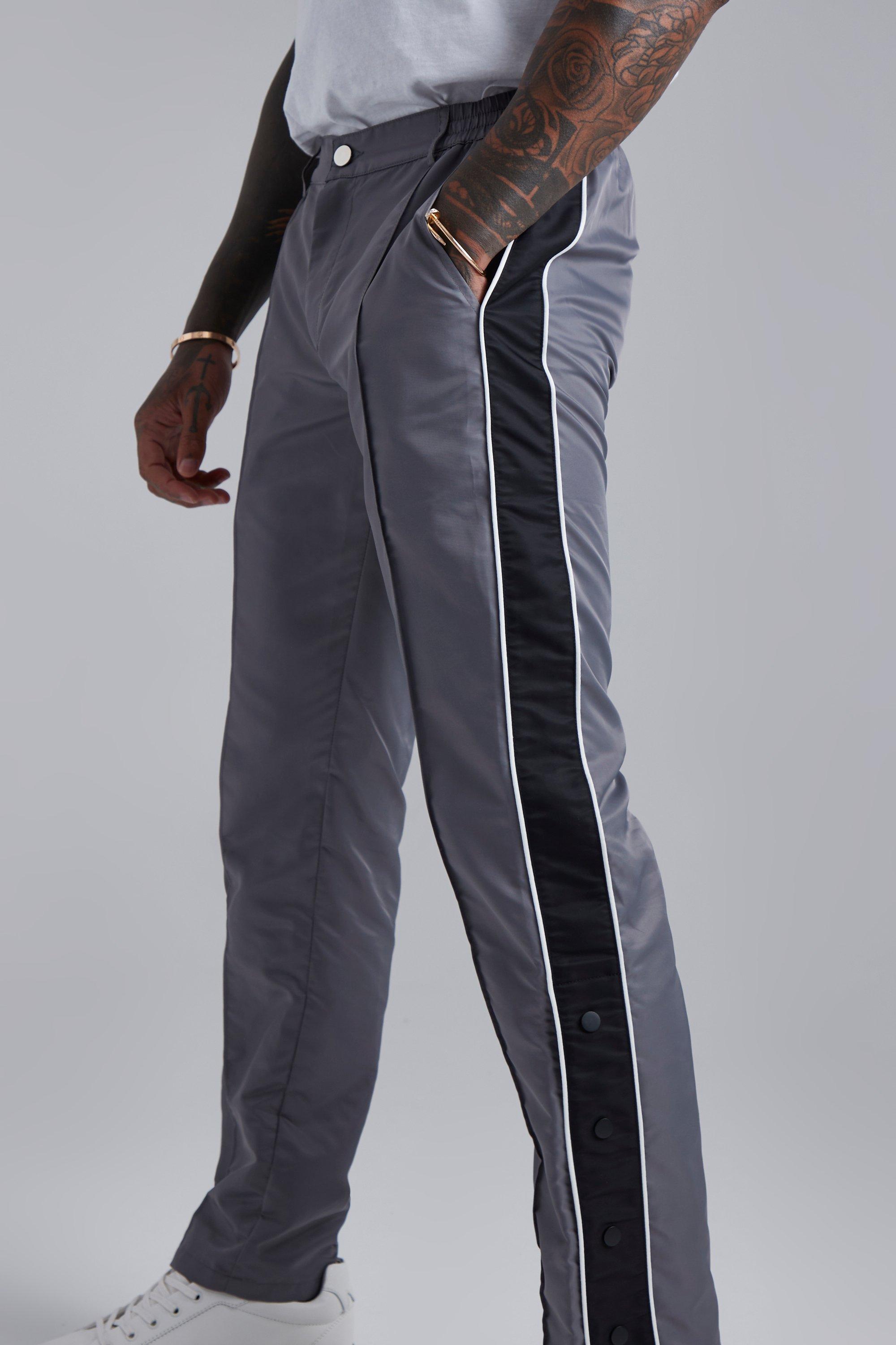 【BAON】Sugder Side Color Matching Block Nylon Wide Pants Fixed Waist Straight Nylon Side Panel Trouser | boohoo