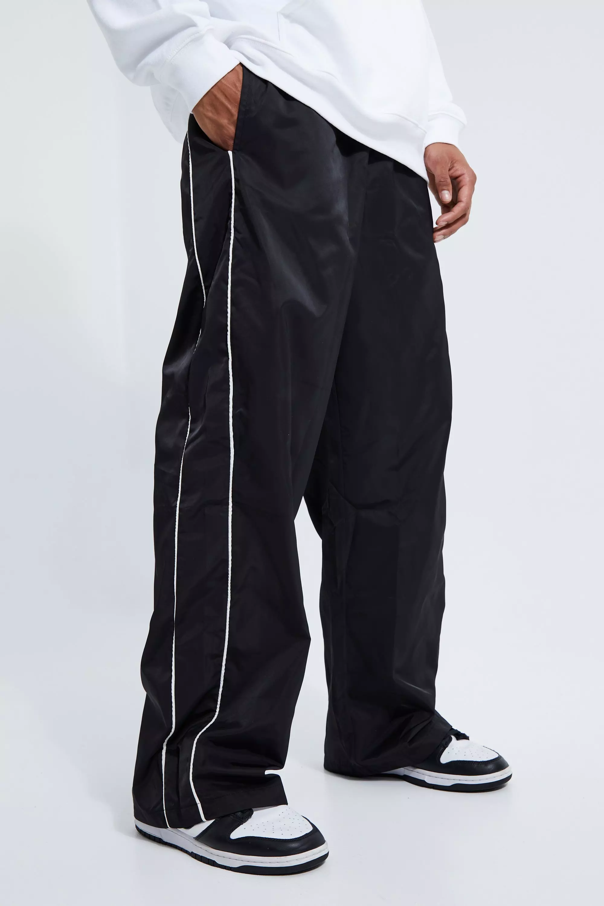 Black Elastic Waist Wide Fit Piping Trouser alternative image