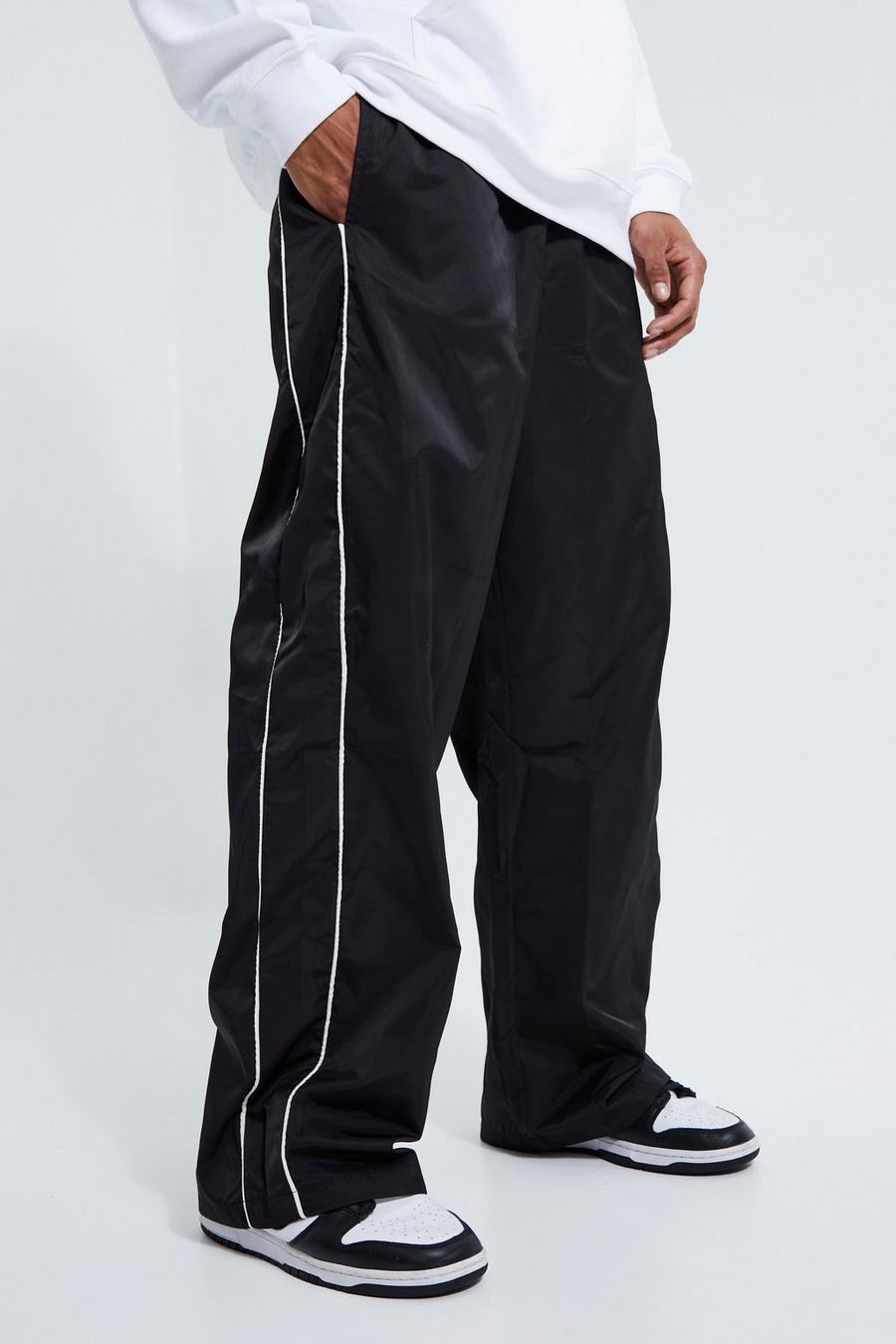 Black Elastic Waist Wide Fit Piping Trouser