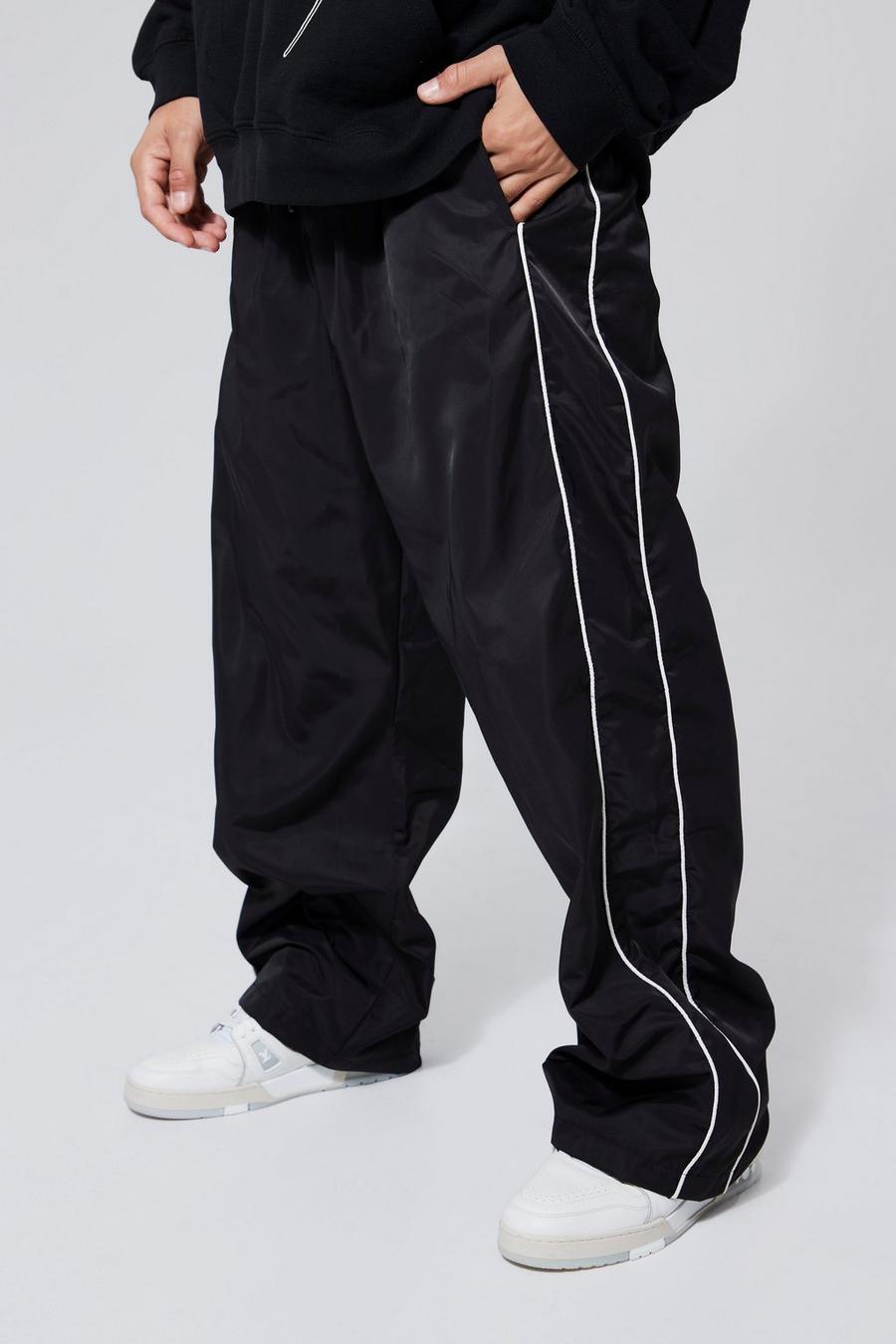 Black Elastic Waist Wide Fit Piping Trouser