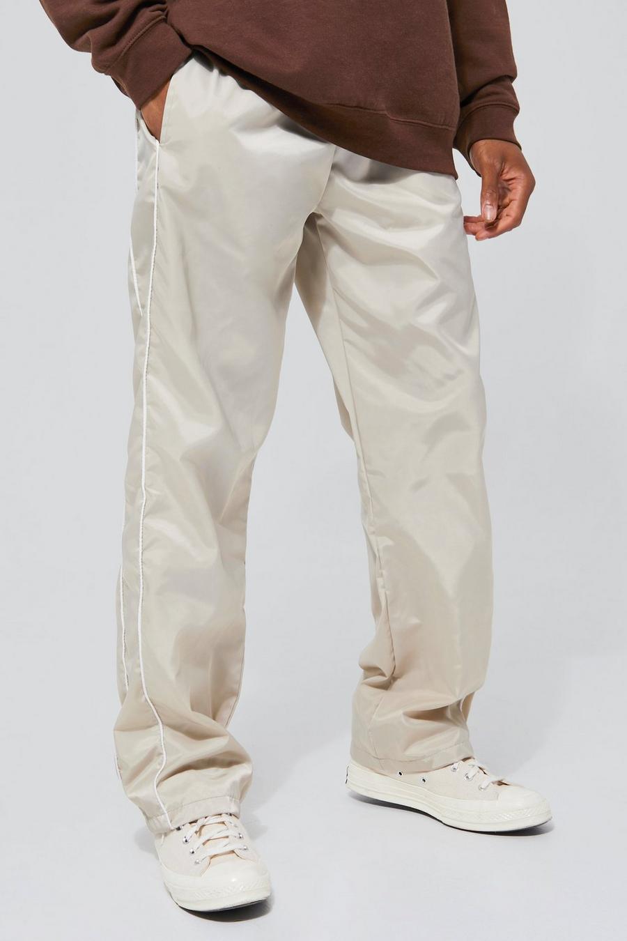 Stone beige Elastic Waist Relaxed Fit Side Piping Trouser