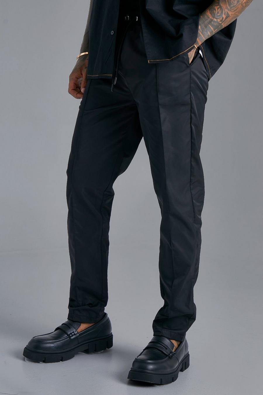 Pantaloni Smart Slim Fit con pieghe frontali, Black negro