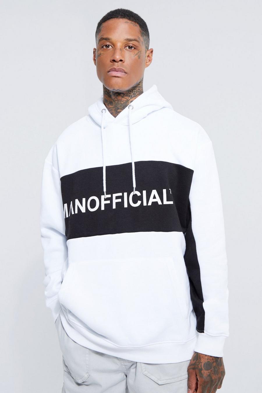White Oversized Official Man Colour Block Hoodie image number 1