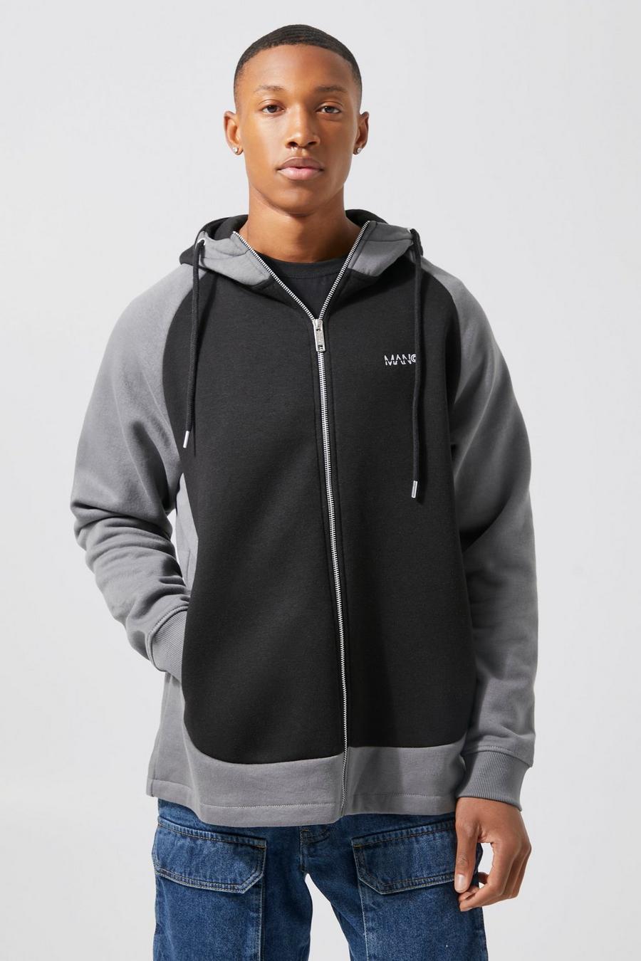 Charcoal Colour Block Funnel Neck Hoodie image number 1