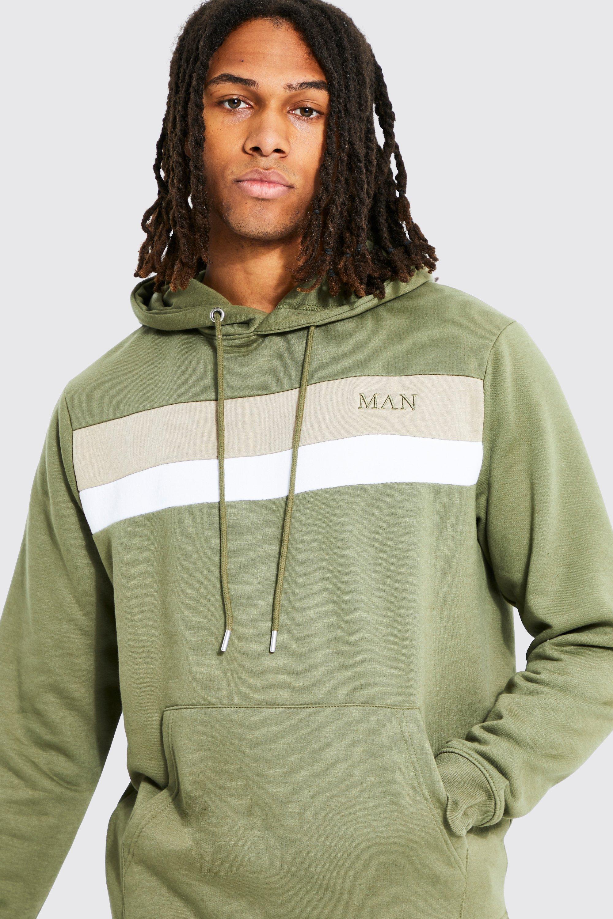 Man Roman Colour Block Hoodie boohoo