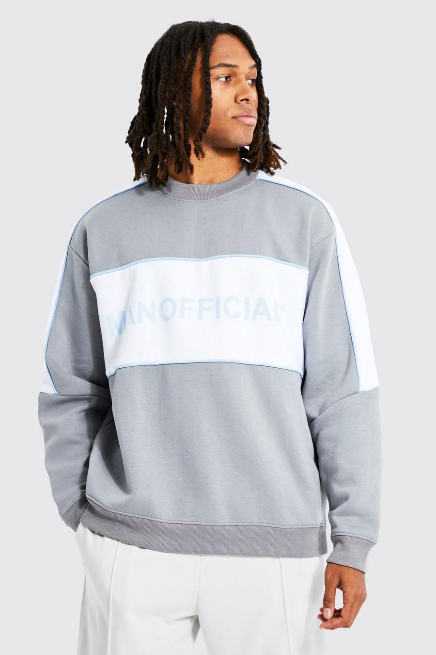 Grey Oversized Official Colour Block Sweatshirt