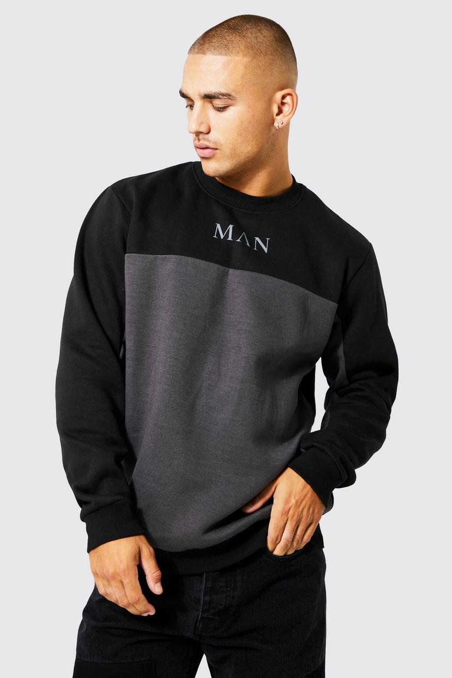 Black svart Man Roman Colour Block Sweatshirt