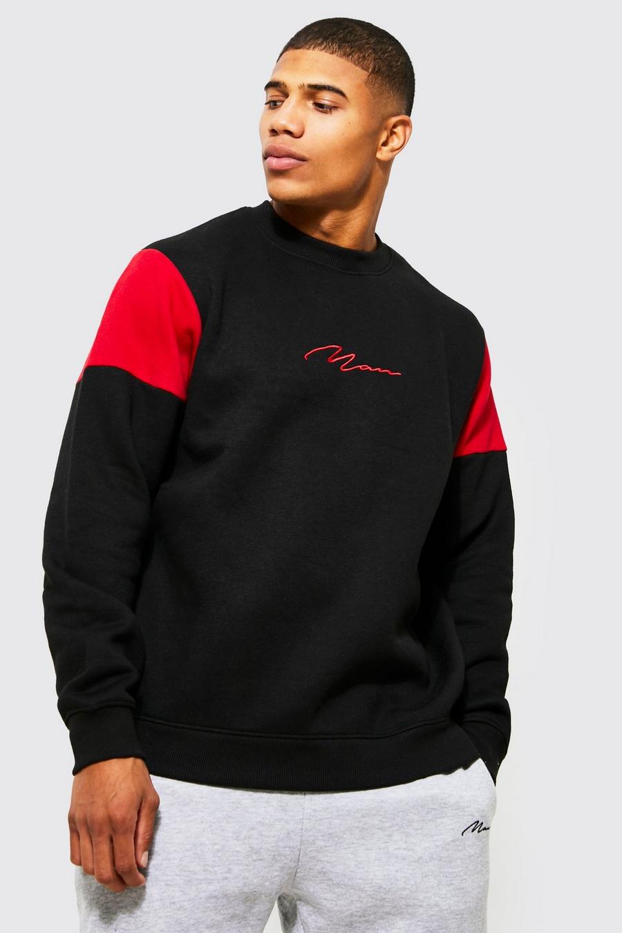 Man Signature Colorblock Sweatshirt , Black image number 1