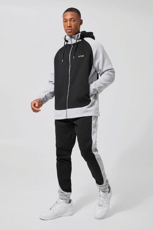 Colour Block Funnel Neck Hooded Tracksuit | boohoo