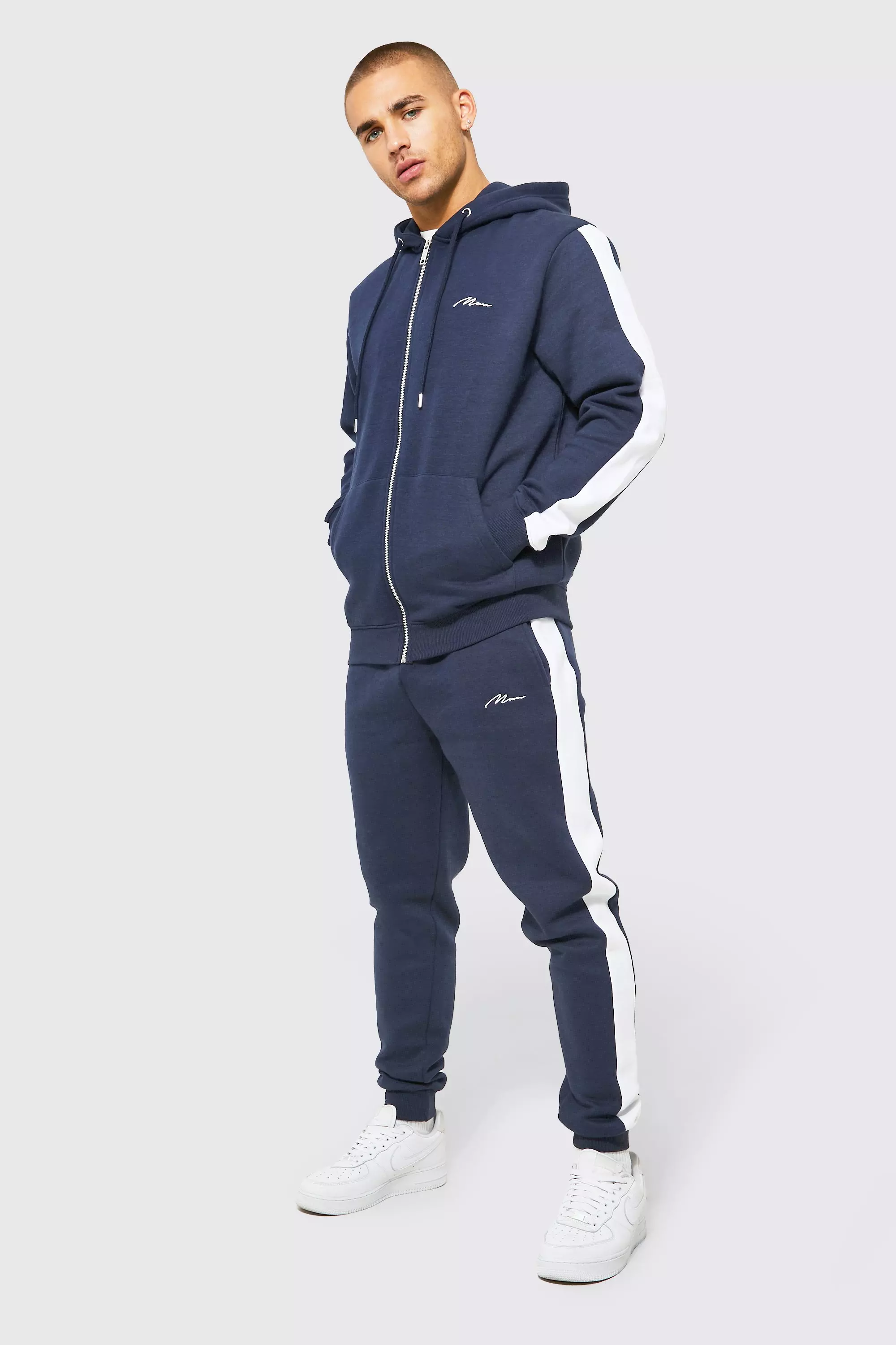 Navy Man Side Panel Zip Through Hooded Tracksuit alternative image