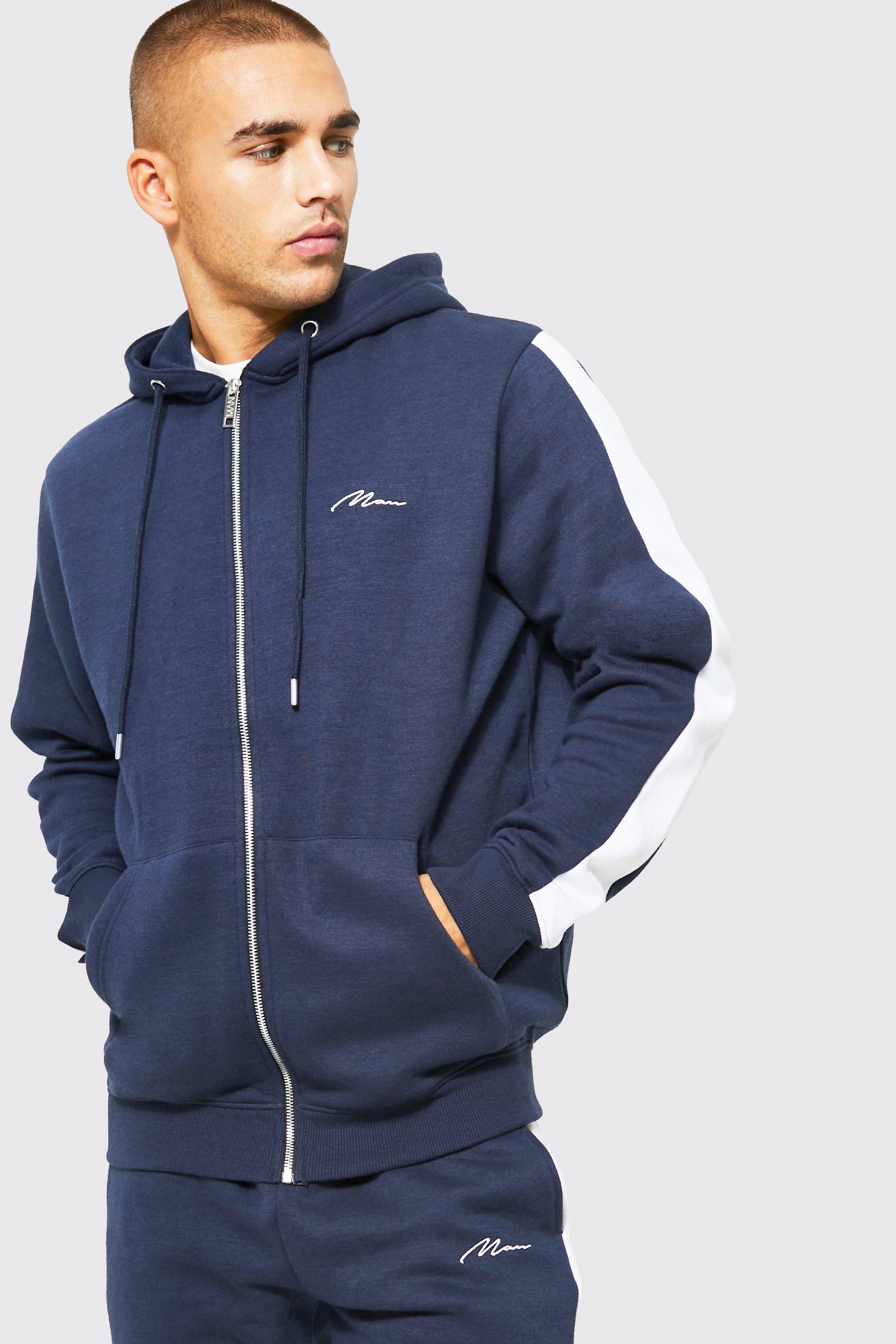 Man Side Panel Zip Through Hooded Tracksuit