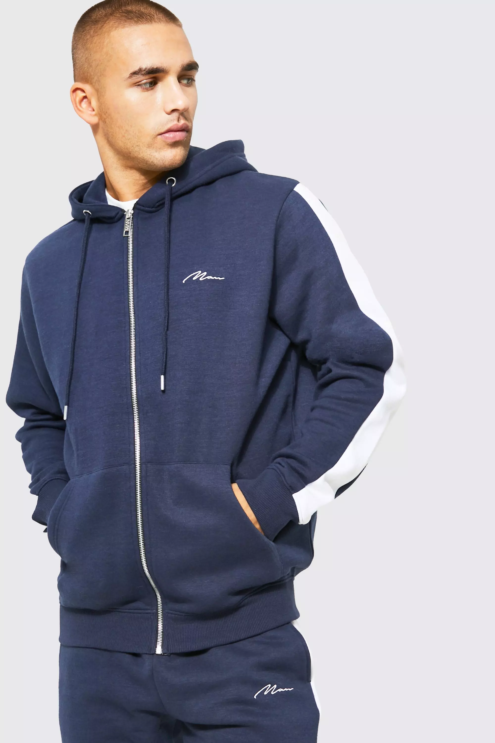 Navy Man Side Panel Zip Through Hooded Tracksuit alternative image