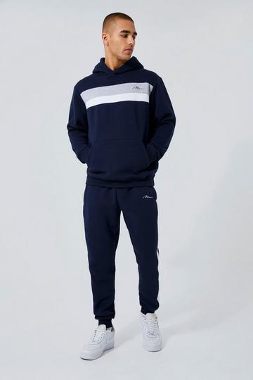 Man Signature Colour Block Hooded Tracksuit navy