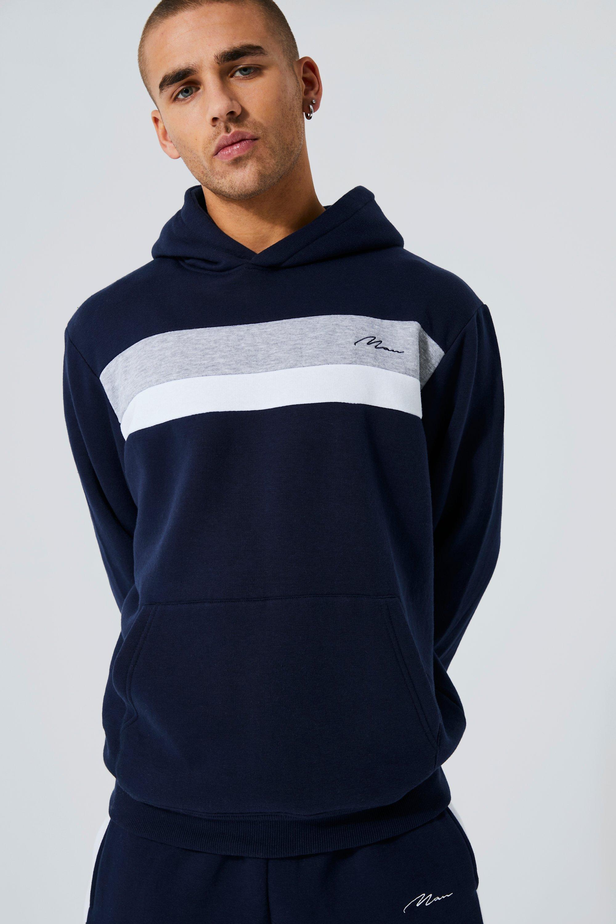 Navy Blue Contrast Hooded Tracksuit