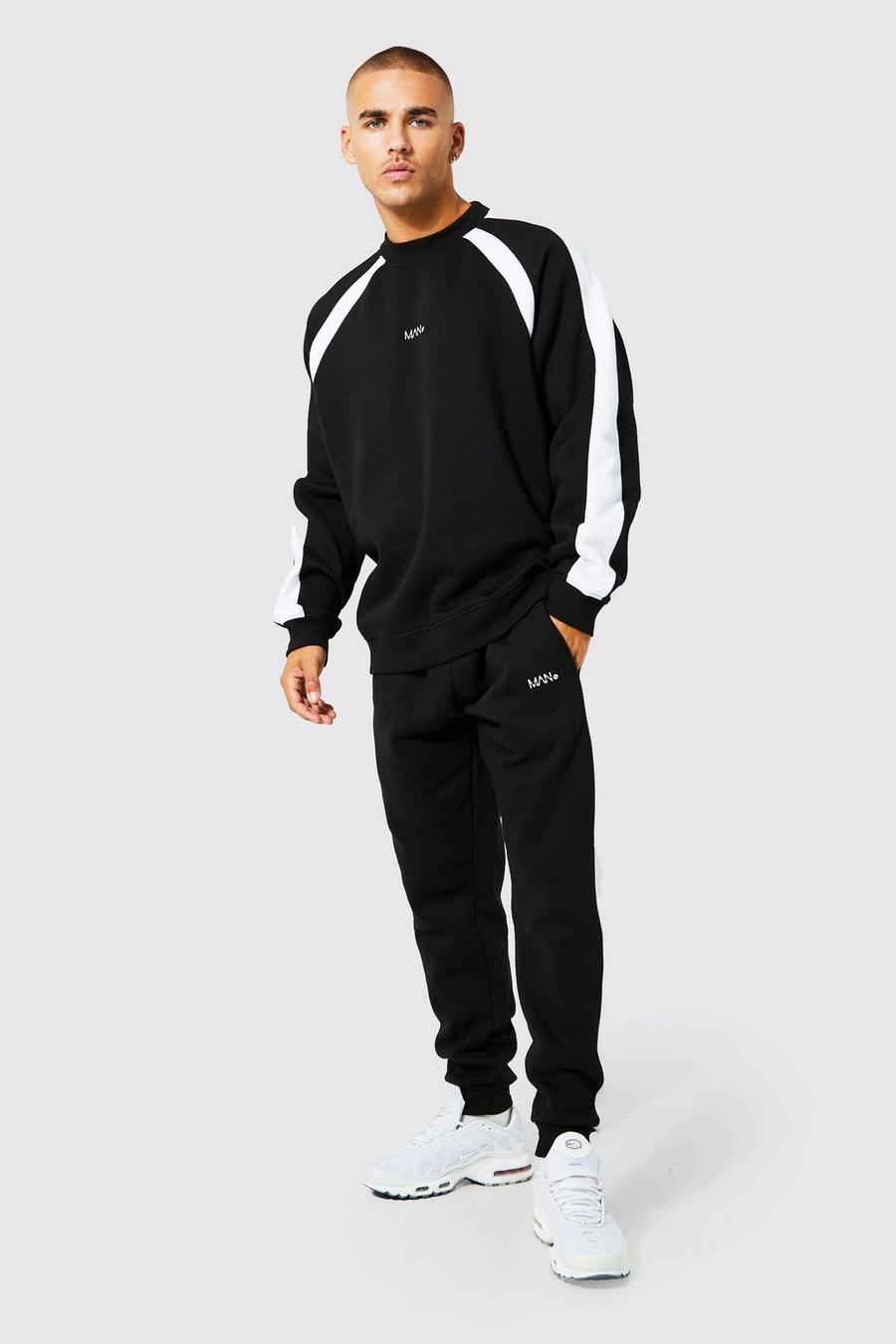 Oversize Colorblock Sweatshirt-Trainingsanzug, Black image number 1