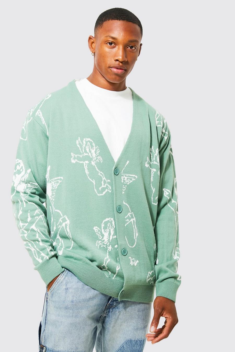 Mint vert Oversized Cherub Knitted Cardigan 
