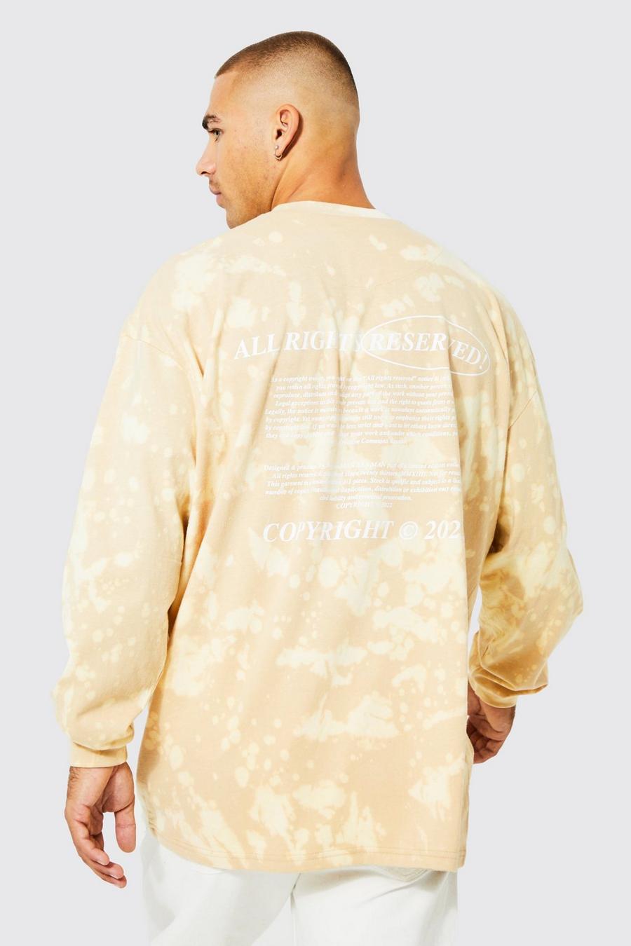 Langärmliges Oversize T-Shirt mit Batik Print, Sand beige