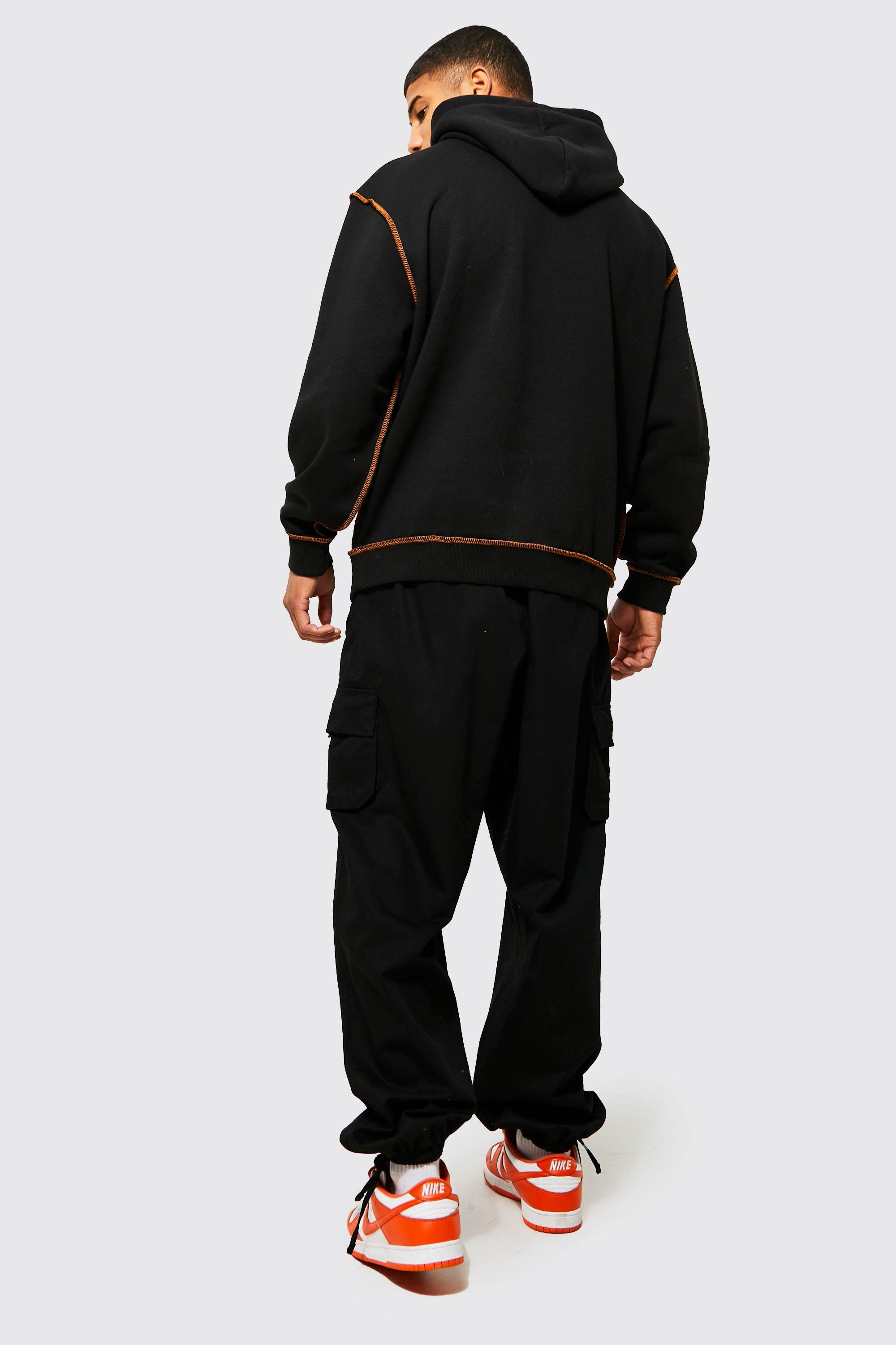 Black Contrast Stitch Hoodie