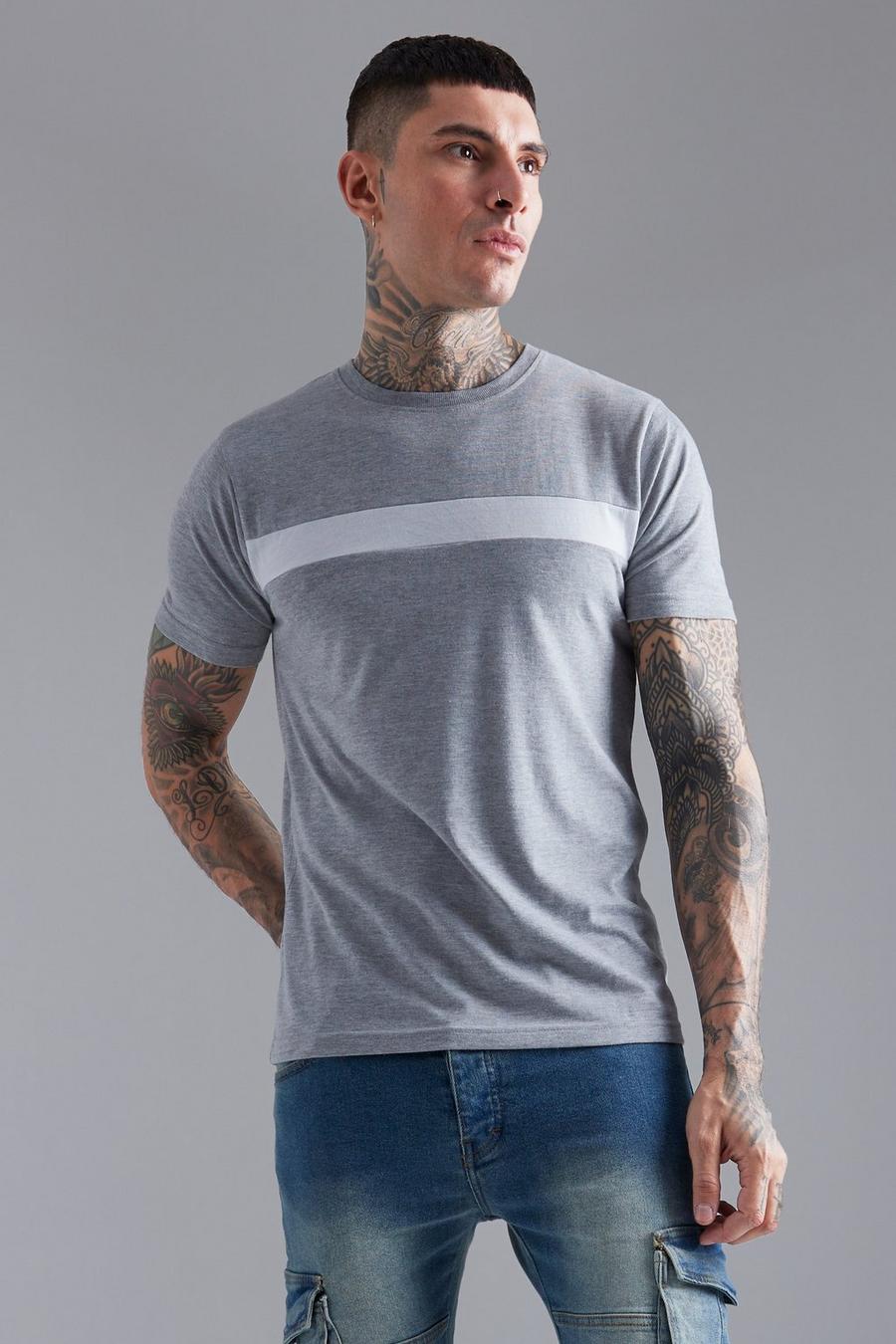 Grey marl Slim Fit Colour Block T-shirt  image number 1
