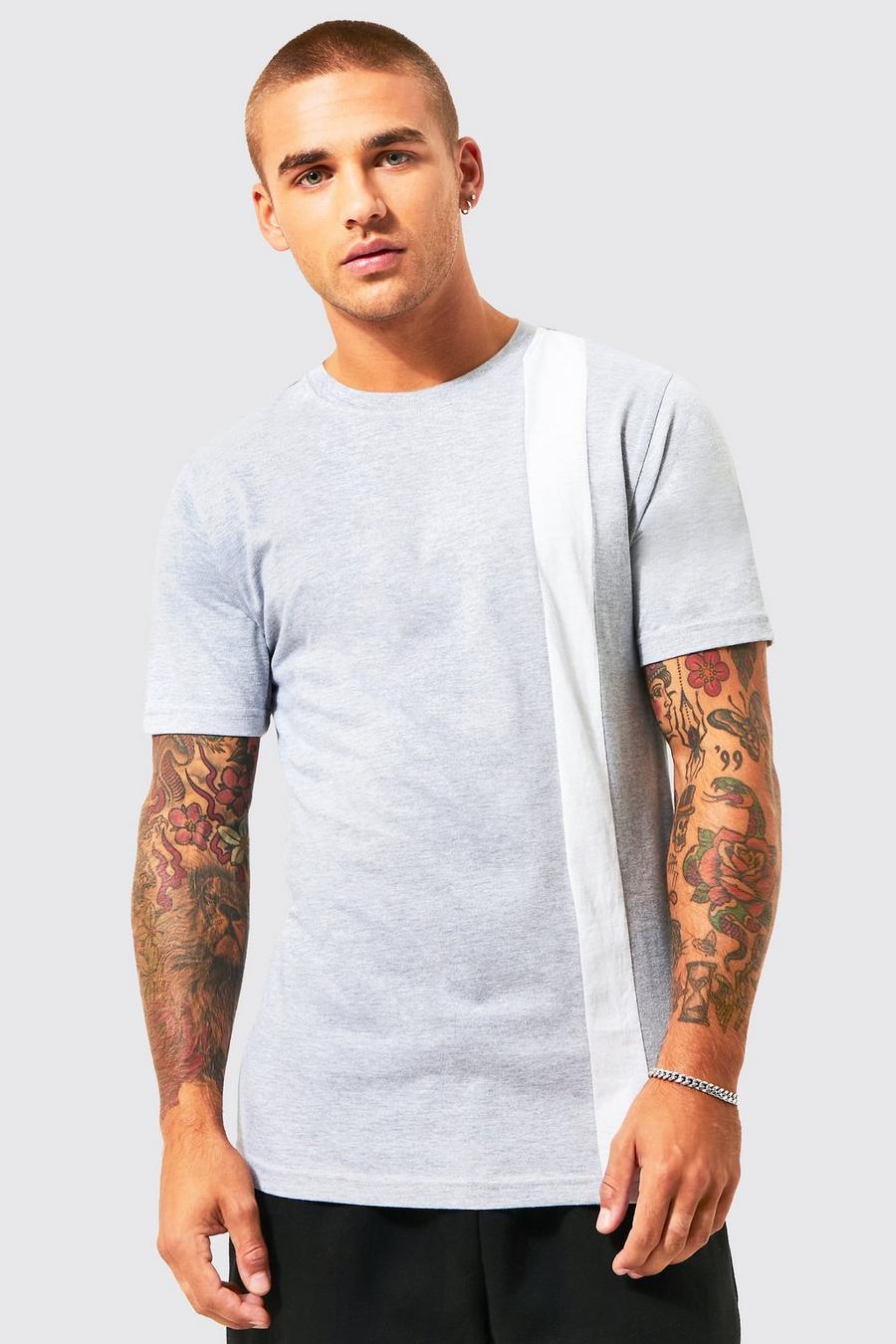 Grey marl Slim Fit Colour Block T-shirt image number 1