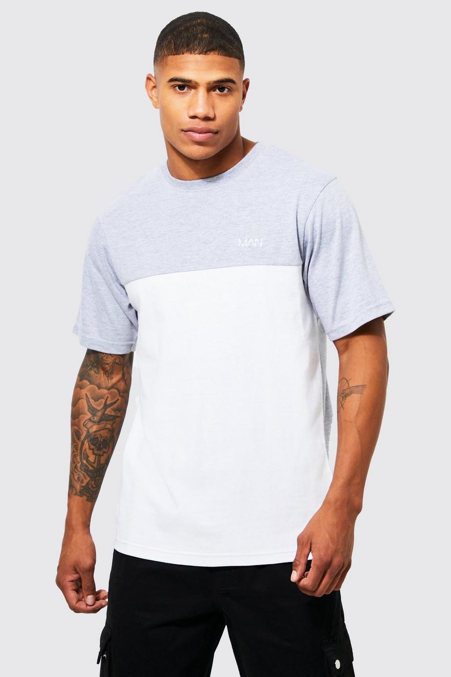 T-shirt Official Man a blocchi di colore, Grey marl grigio