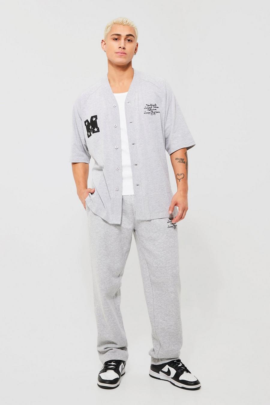 Grey marl T-shirt och mjukisbyxor med baseballmotiv image number 1