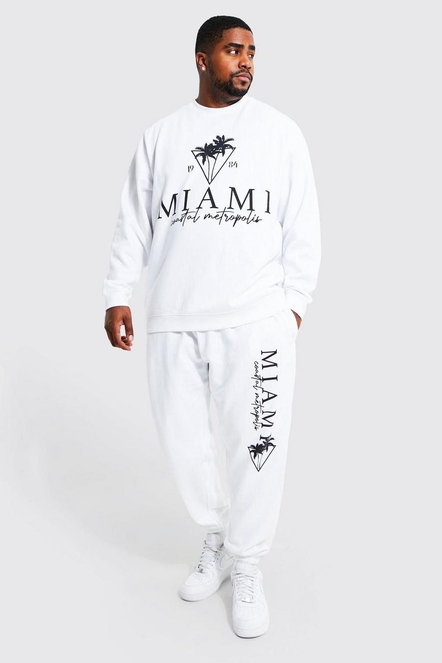 Plus Sweatshirt-Trainingsanzug mit Miami-Print, White image number 1