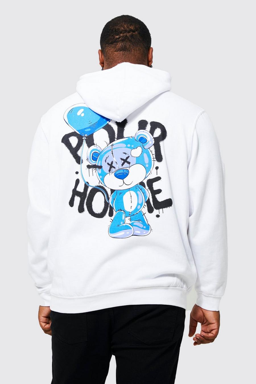 White Plus Pour Homme Bear Graphic Hoodie image number 1