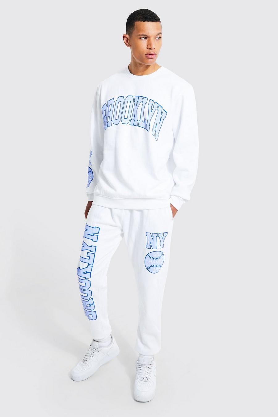 White Tall Brooklyn Varsity Graphic Sweat Tracksuit image number 1