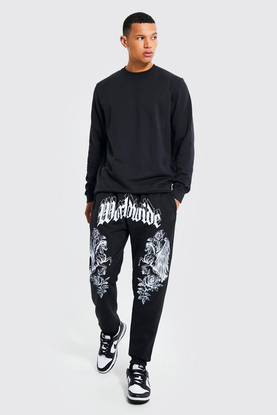 Black Tall Worldwide Gothic Graphic Sweat Tracksuit image number 1