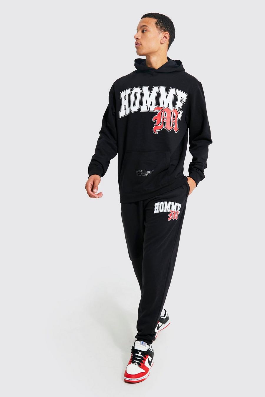 Black Tall Homme Varsity Graphic Hooded Tracksuit image number 1