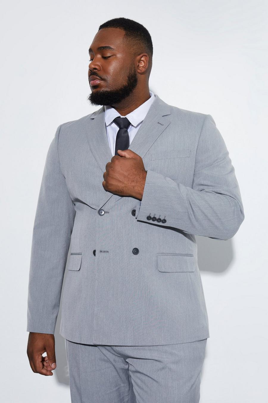 Chaqueta de traje Plus ajustada con botonadura doble, Grey