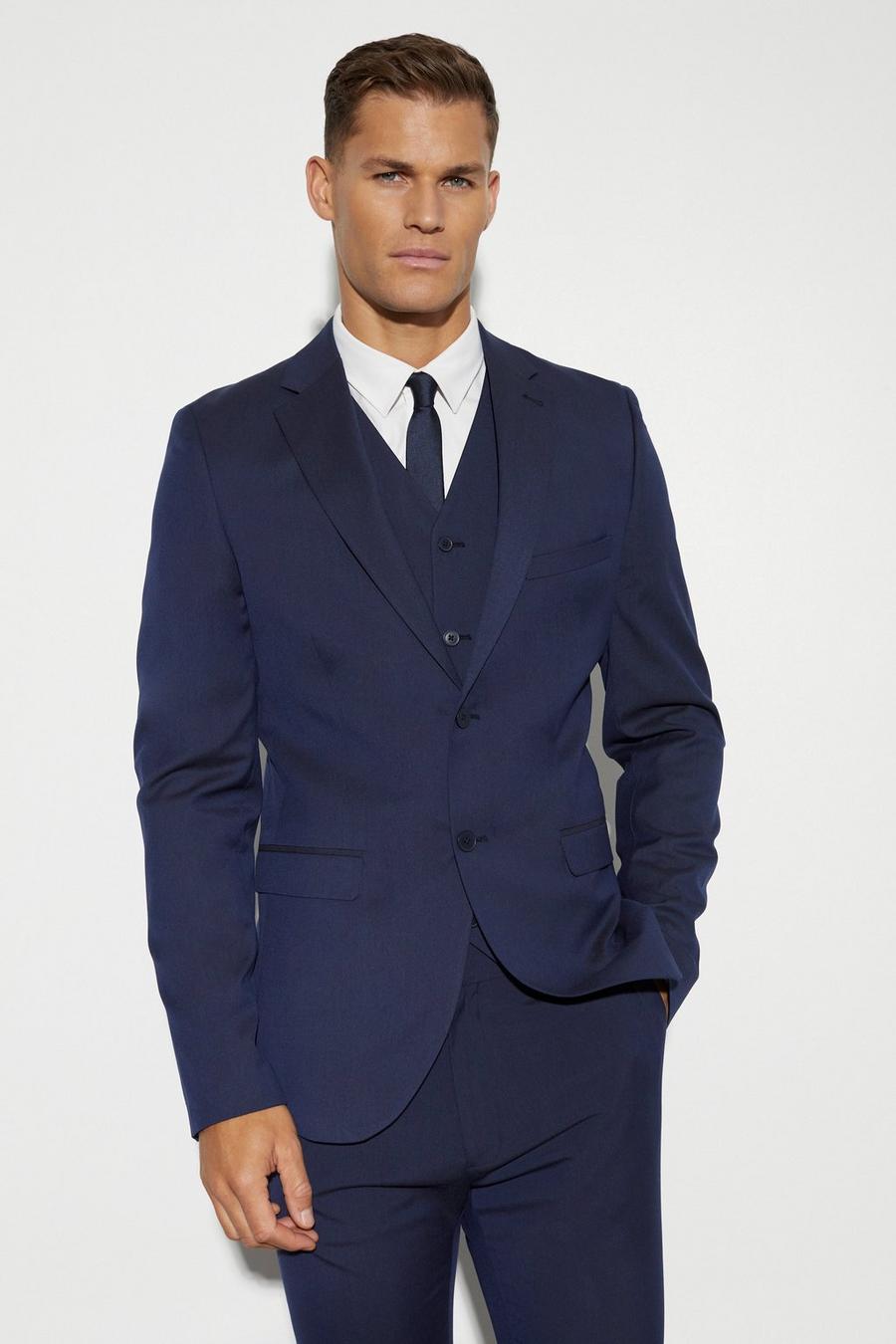 Navy marinblå Tall Skinny Single Breasted Suit Jacket