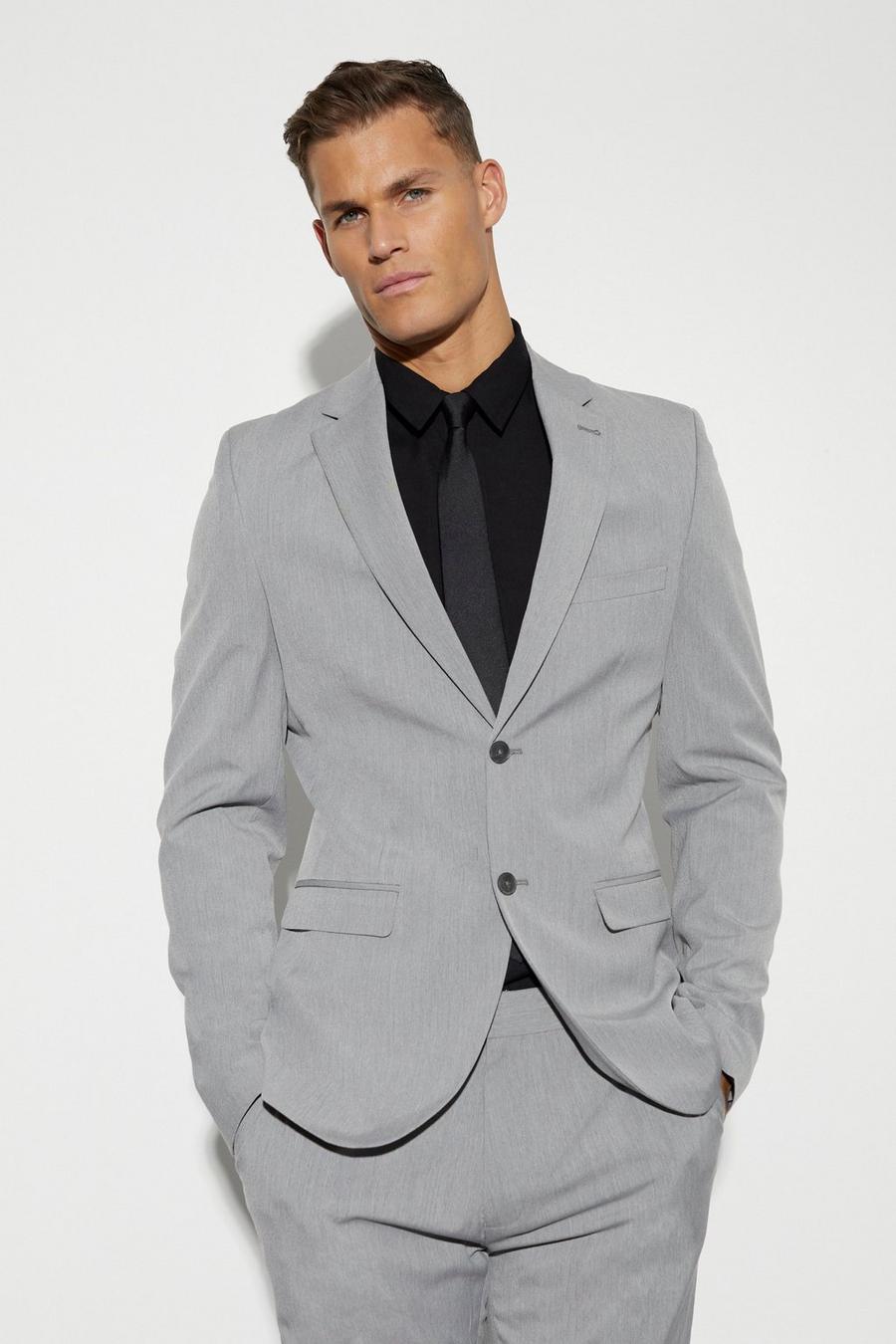 אפור ז'קט חליפה סקיני עם רכיסה אחת לגברים גבוהים image number 1