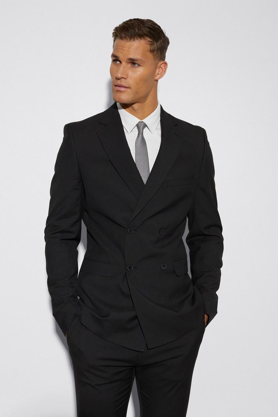 Black Tall Skinny Double Breasted Suit Jacket image number 1